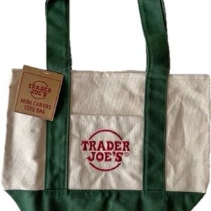 Trader Joe's Green and Cream Mini Canvas Tote Bag